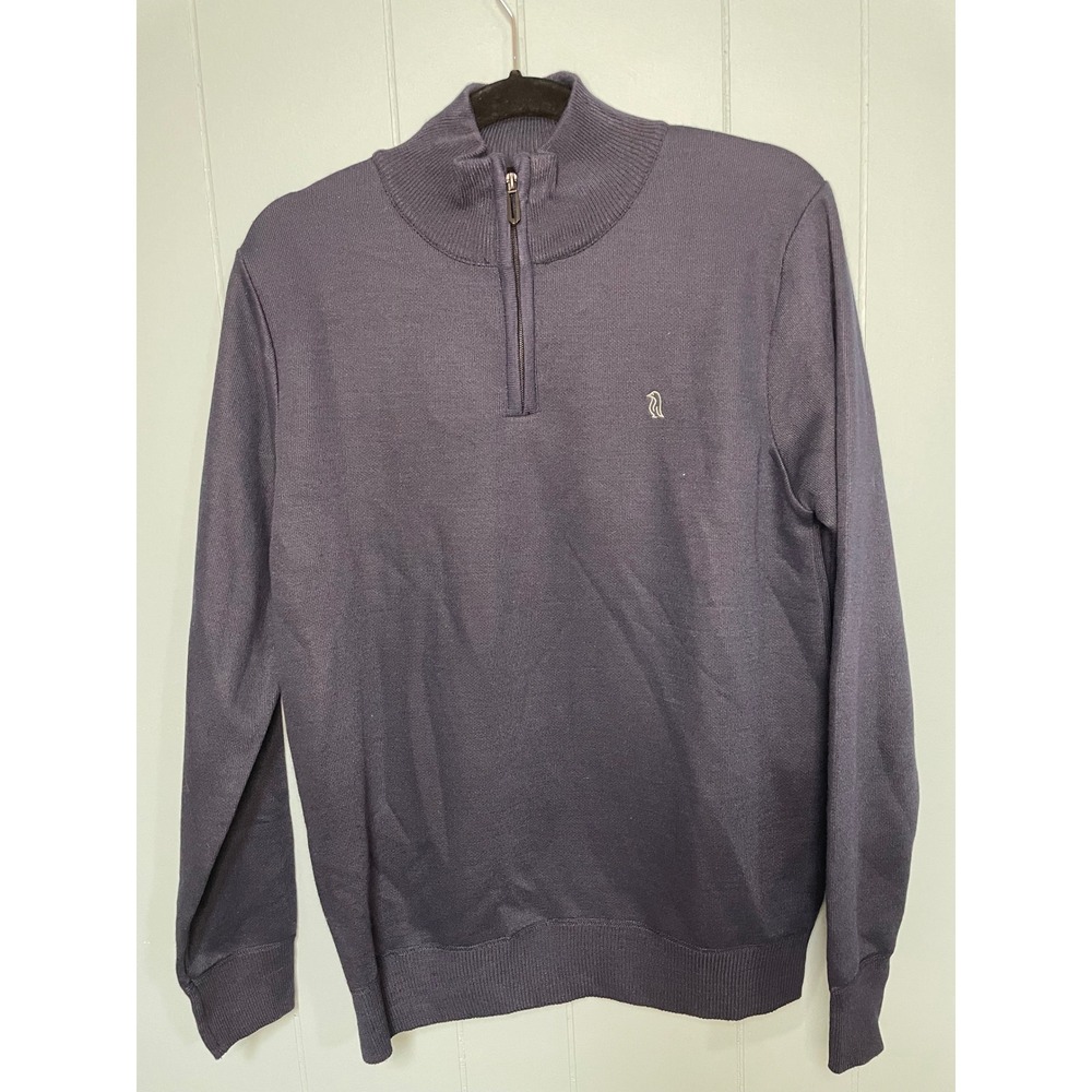 Mens Quarter Zip Pullover M Navy Blue Excellent Mock Neck Knit